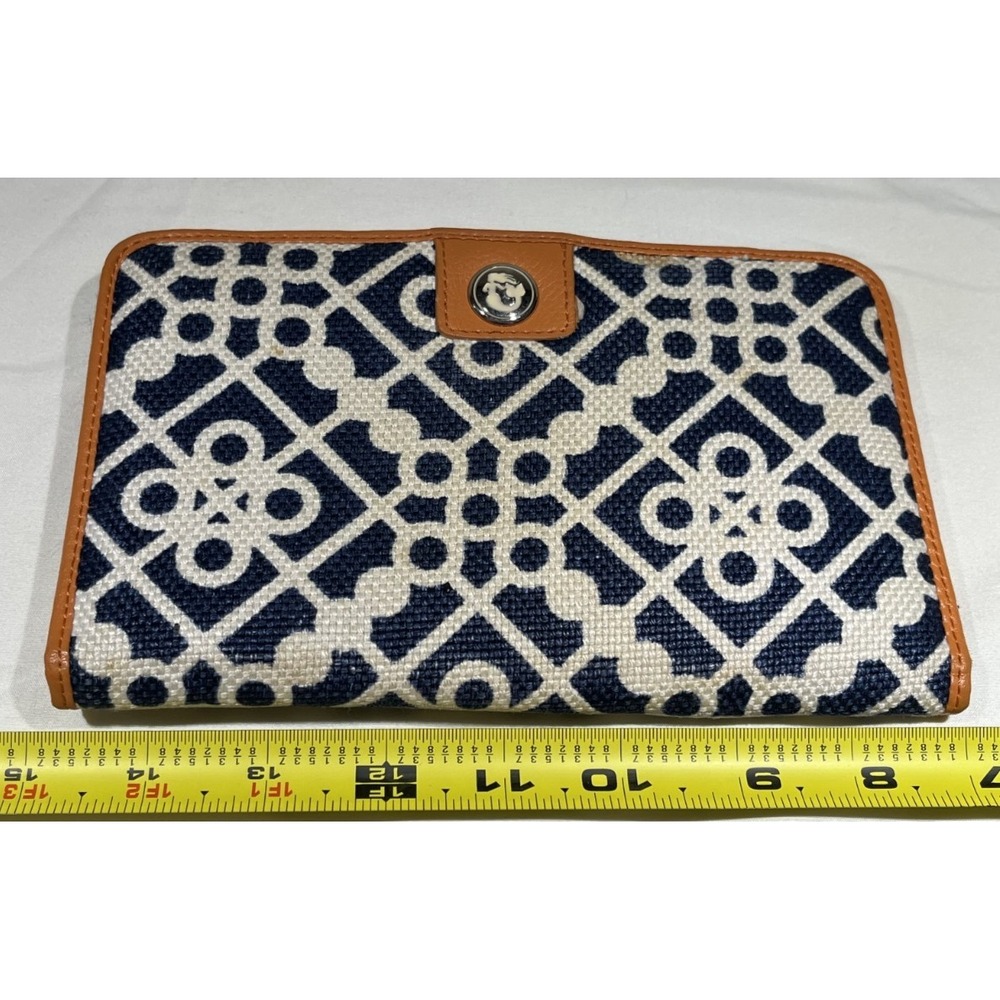 Spartina Wallet Cream Navy Blue Linen Leather Clutch‎ Daufuskie Island 8"x 5"